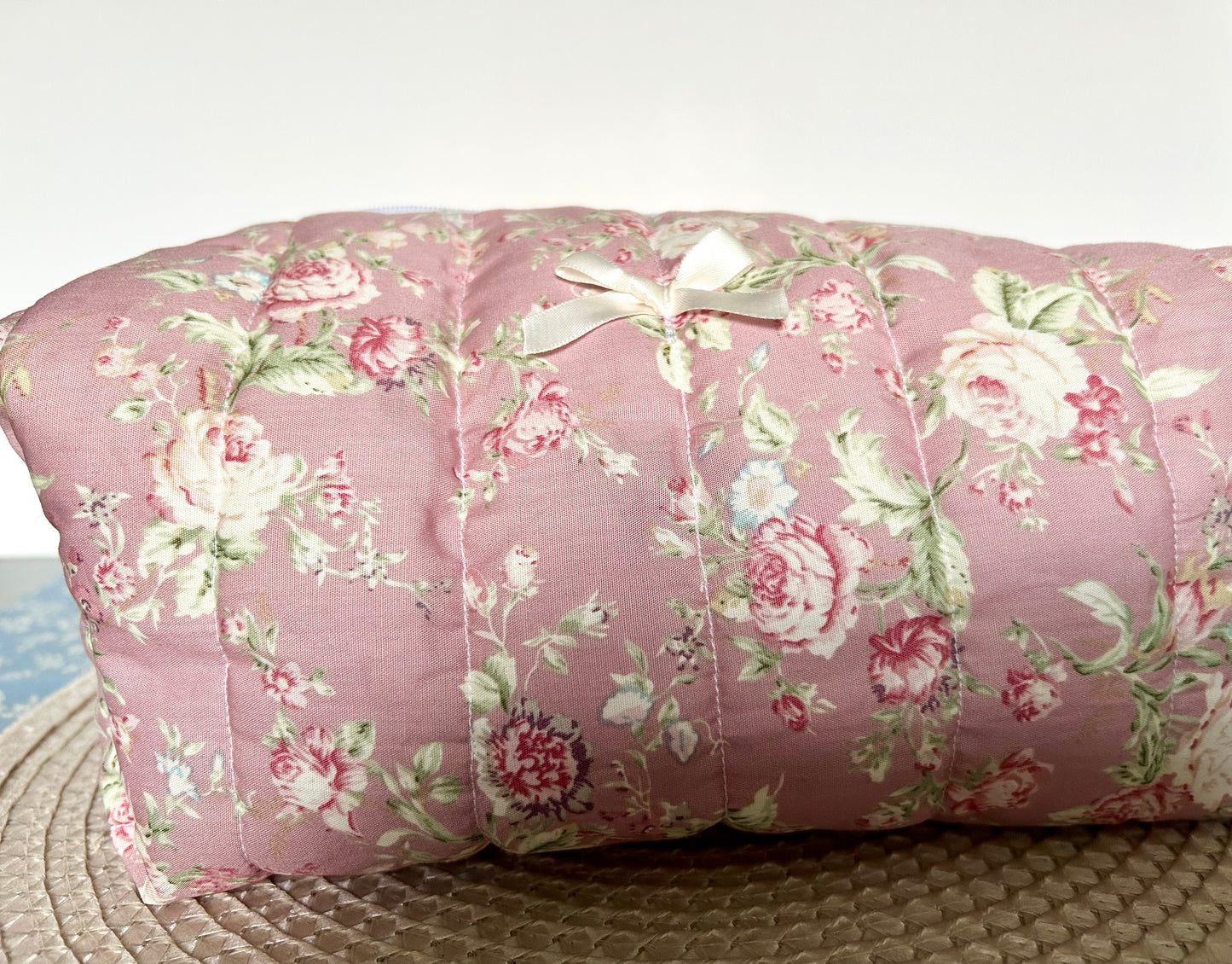 Handmade Rose Floral Quilted Lined Make up bag perfect for travel