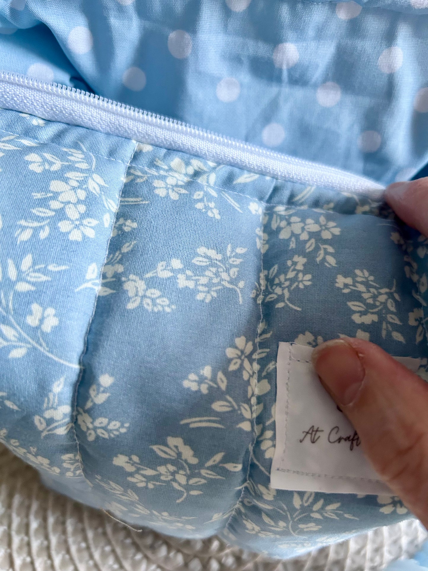 Handmade Blue Fields Floral Quilted Lined Make up bag perfect for travel