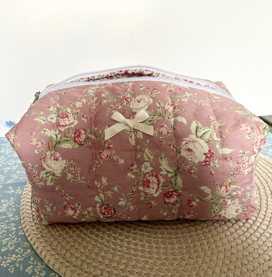 Handmade Rose Floral Quilted Lined Make up bag perfect for travel
