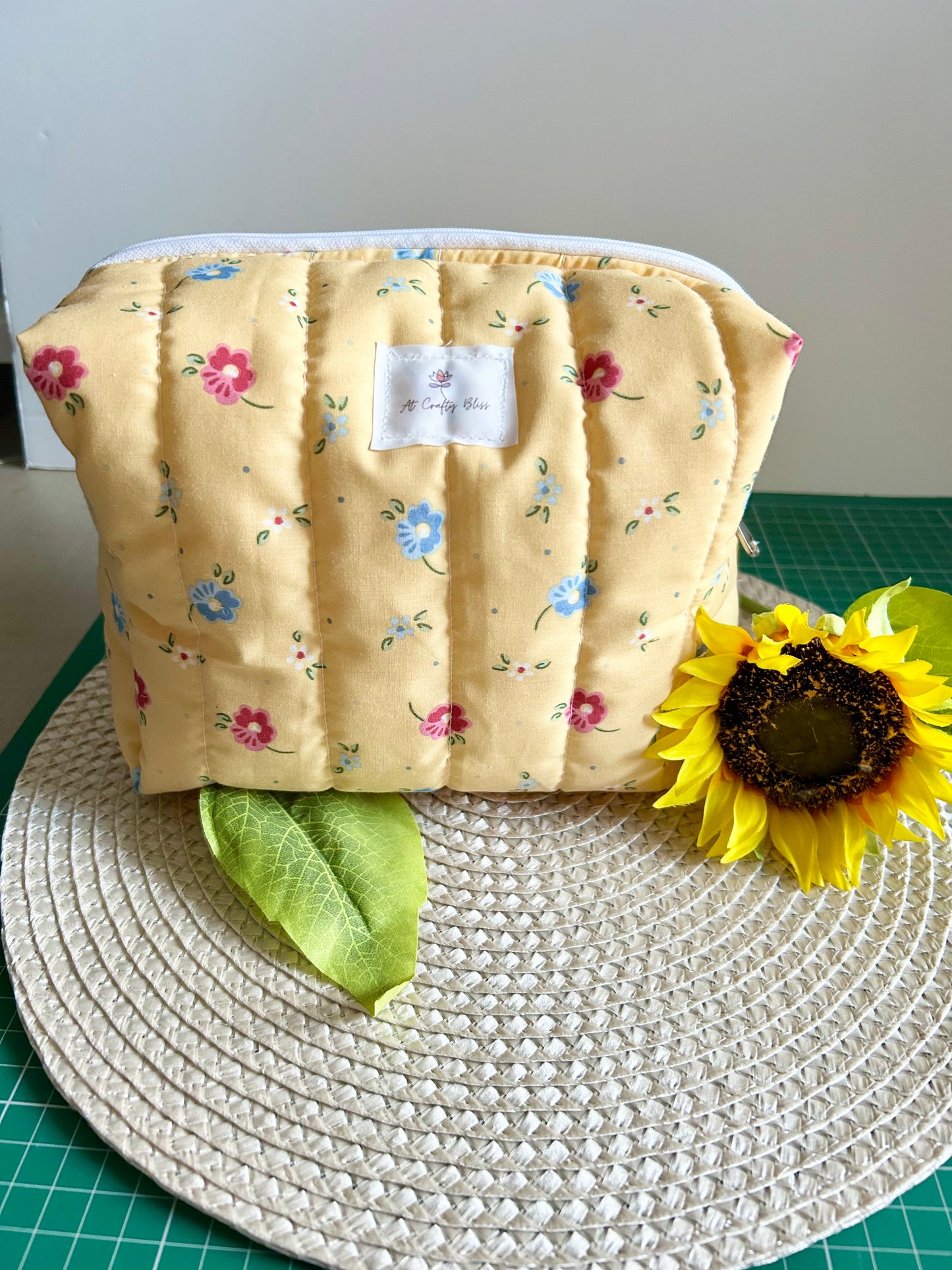 Handmade Floral Quilted Lined Make up bag perfect for travel