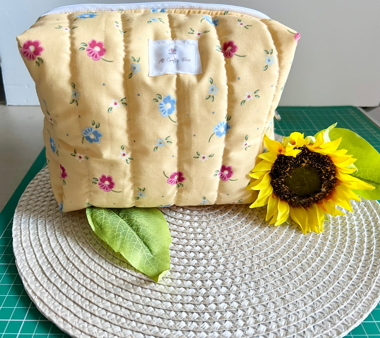 Handmade Floral Quilted Lined Make up bag perfect for travel