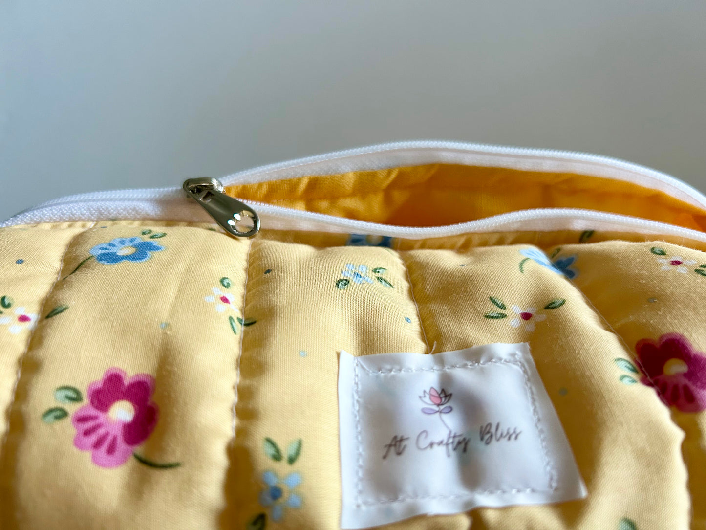 Handmade Floral Quilted Lined Make up bag perfect for travel