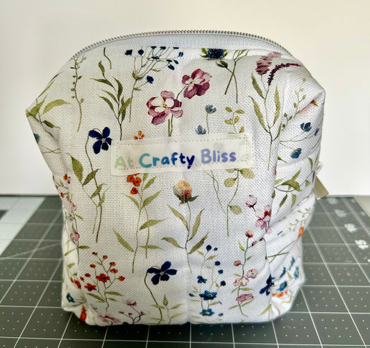 Handmade Wild Floral Quilted Lined Make up bag perfect for travel or Tech