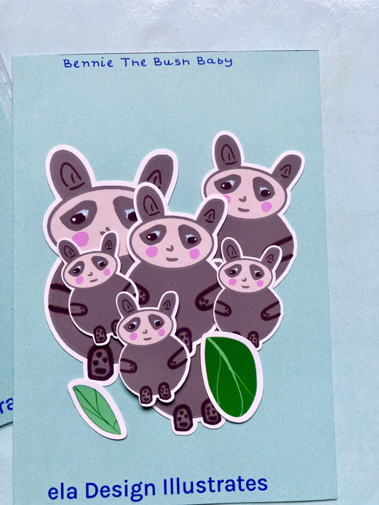 Adorable Bushbaby Sticker Pack for Planners & Journals - Grey Bushbaby Die-Cuts with leaf accents - Bennie Bushbaby Sticker Set planner deco